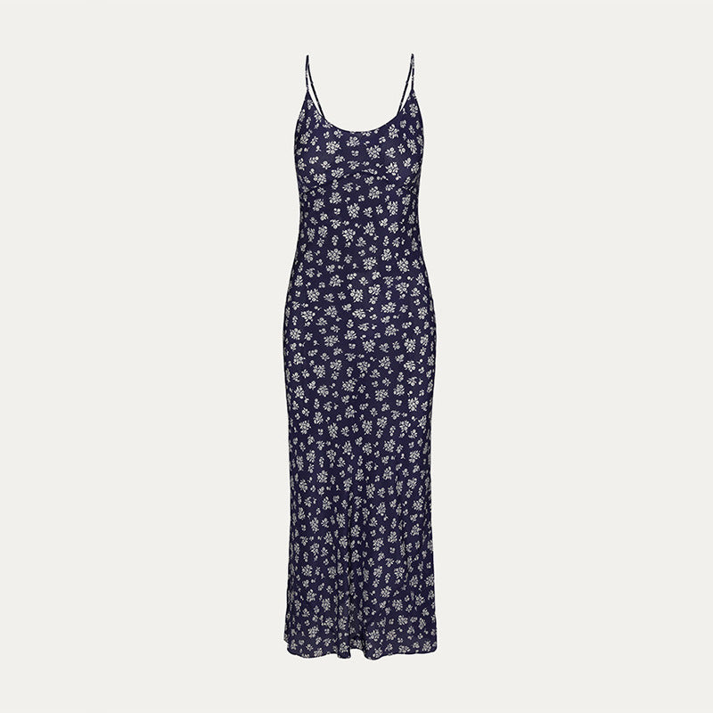 Low Cut Silk Sling Diagonal Cut Long Backless Dress